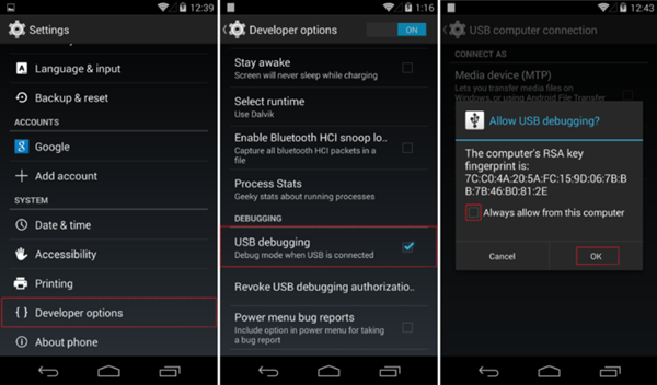 Enable USB Debugging on Different Android Versions For Android 4.2 and above versions